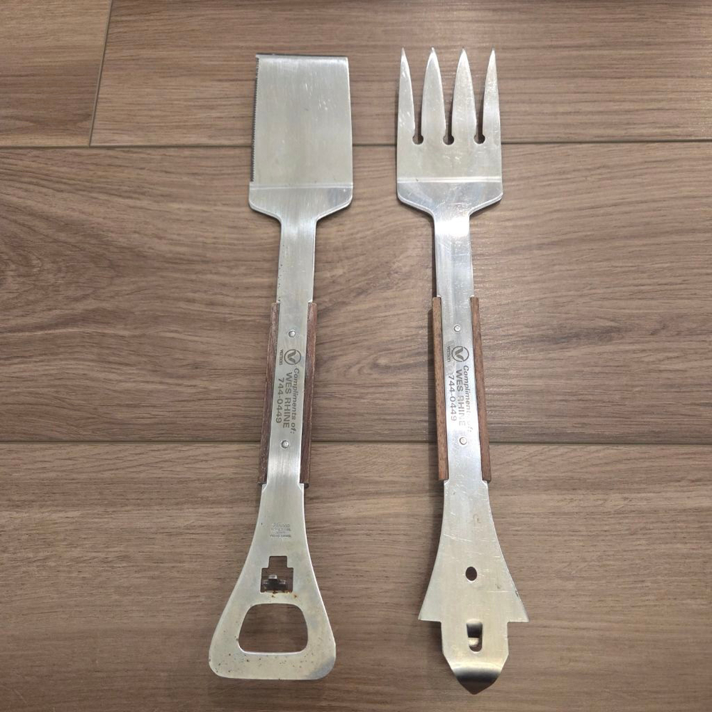 Vernco vintage BBQ & Grilling Tools Set with bottle/can opener on handles